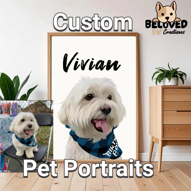 Custom Pet Portraits  With Name Poster From Any Photo, Dog Lover Gift for Wall Print Decor Room