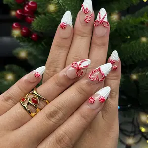Christmas Candy Cane Press On Nails | Peppermint Nail Art | Holiday Nail Set