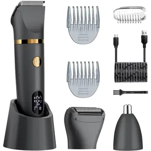 Ball Shaver for Men, 3-in-1 Multifunction Body Hair Trimmer & Pubic Shaver with Titanium Blades (No Nicks! ), IPX7 Waterproof Electric Razor, LED Display, Wet/Dry