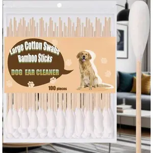 Bamboo Handle Large Cotton Swabs for Pets, Extra Safe Dog Ear Cleaning Sticks, Gentle Reusable Pet Grooming Tools, Soft Hygienic Care Supplies, Durable Eco-Friendly Cleaning Applicators enamel repair spray function claw  caps