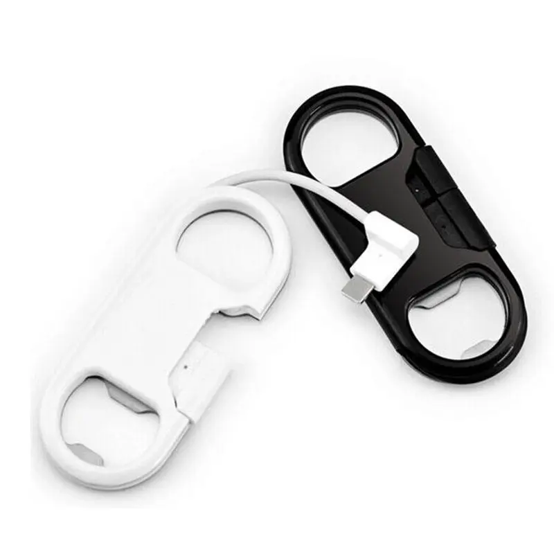 Keychain USB Charging Cable 2 In 1 Cord with Data Transfer and Beer Opener Function