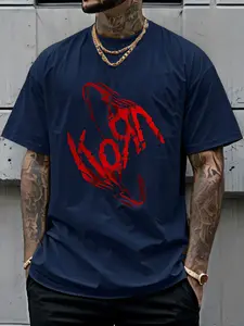Korn Band T-Shirt, Korn Rock Band Theme Short Sleeve, Unique Retro Style Top, Y2K Vintage New Metal T-Shirt, Casual Loose Fit