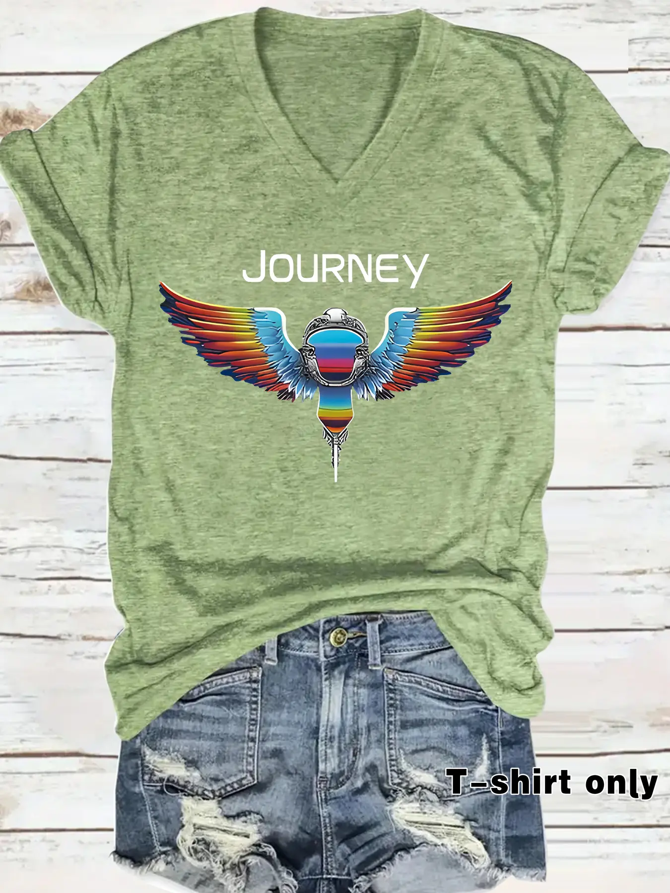 V Neck Knitted T-Shirt with Patriotic Journey Print, Casual Summer Style Loose-Fitting Top, Comfortable and Breathable for Daily Wear Everyday S-Xxl