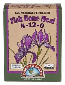 Down To Earth Fish Bone Meal 4-12-0 Fertilizer- Organic Phosphorus & Calcium for Flowering Plants- 1lb