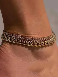Waterproof Thick Cuban Chain Anklet Set, Elegant Fashion Jewelry Gift, Alloy Chain, All Seasons Wear, Stylish Accessory
