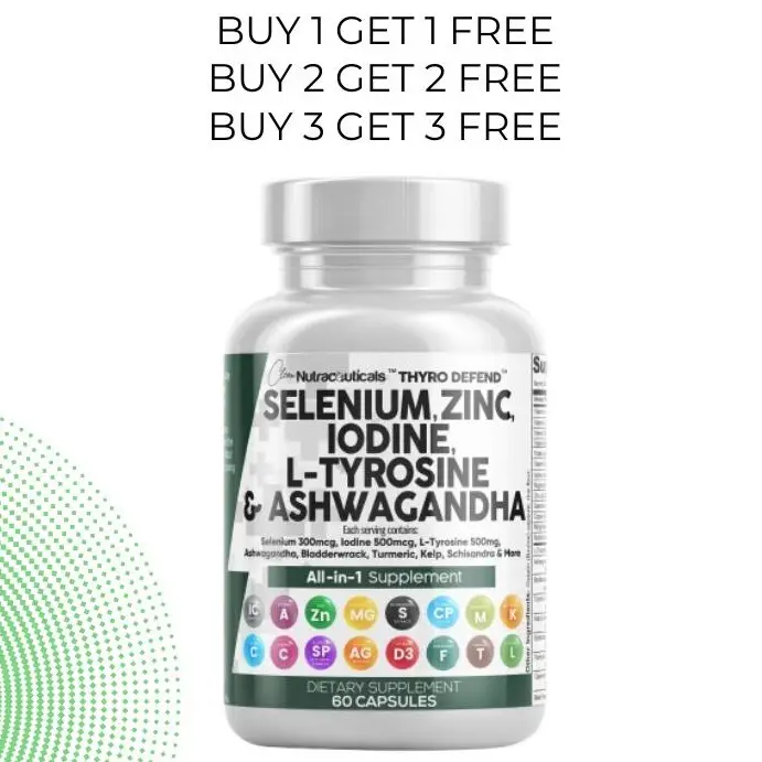 BOGO OFFER - Selenium 300mcg Zinc Iodine 500mcg L Tyrosine 500mg Ashwagandha - Thyroid Support Supplement for Women and Men with Bladderwrack, Kelp