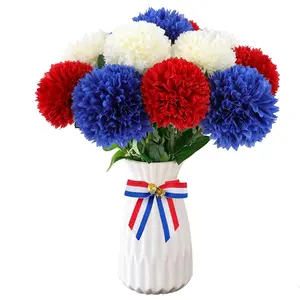 12pcs Artificial Chrysanthemums, Patriotic Silk Flowers for July 4th, Memorial Day Table Centerpiece, Blue Fake Flowers