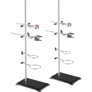 fathersdaygift VEVOR Lab Stand Support, Laboratory Retort Support Stand 2 Sets, Steel Lab Stand 23.6 Rod and 8.3x 5.3 Cast Iron Base, Includes Flask Clamps, Burette Clamps and Cross Clamps
