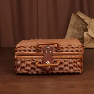 Cosmetic Organizer Wicker Box Vintage Prop Woven Handbag Gift Box Solid PP Woven Storage Box
