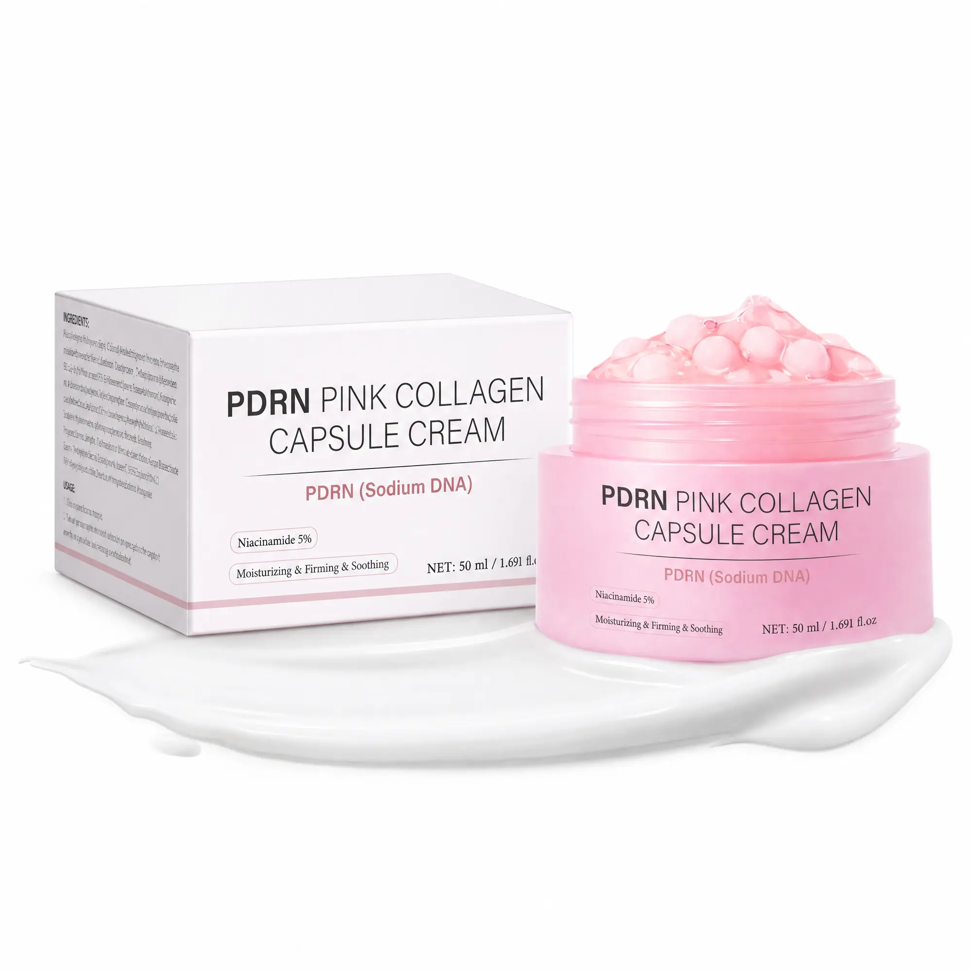 PDRN Salmon DNA Capsule Cream - K-Beauty Moisturizer with Niacinamide for Uneven Skin Tone, Firming & Glow Hydration, Pink Boba Cream for All Skin Types