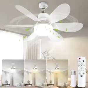 Portable Fan Light with Remote Control, Small LED Ceiling Fan Bulb Lamp, Three-Color Dimmable Smart Remote Wind, 20 Inch Plug-In Base, Adjustable Lights