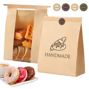 Sourdough 45 Pack Paper Bread Bags - Tin Tie Tab Lock, Large Loaf Packaging with Clear Window, 48 Label Seal Stickers for Bakery Use