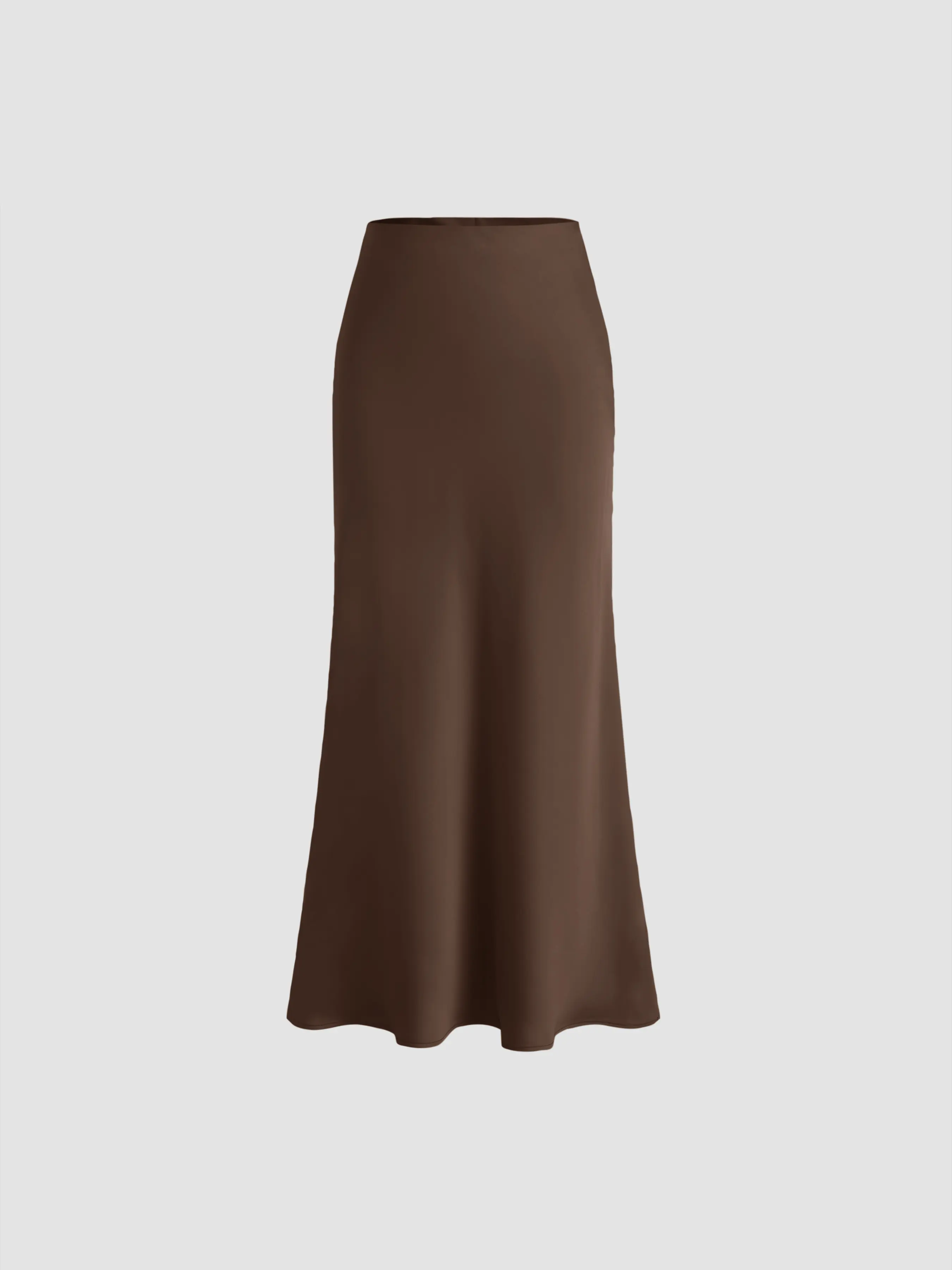 Cider Women's Solid Satin Maxi Skirt with Ruffled Hem, Featuring a Bias Cut Design and a Mid-Rise Fit with Elastane, Maxi Skirts, Satin Skirts, Ruffled Skirts