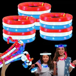 Handmade Crochet Stuffed Toy Accessories - 9 PCS 4th of July Red White Blue Glow Sticks, Light-Up Pop Tubes Bracelets Necklaces, Patriotic Parade Throws Favors, 250th Memorial Day Decor for Mother's Day & Stepmom Gifting