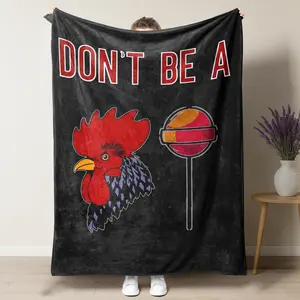 Funny Adult Humor Throw Blanket, "Don't Be A..." Rooster and Lollipop Pun Gift, Sarcastic Gag Gift for White Elephant, Secret Santa, Soft Fleece Blanket for Men & Women
