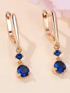Blue Synthetic Crystal Small Round Stone Pendant Hoop Earrings For Women Vintage Gold Color Ear Buckle Wedding Jewelry Engagement Gifts