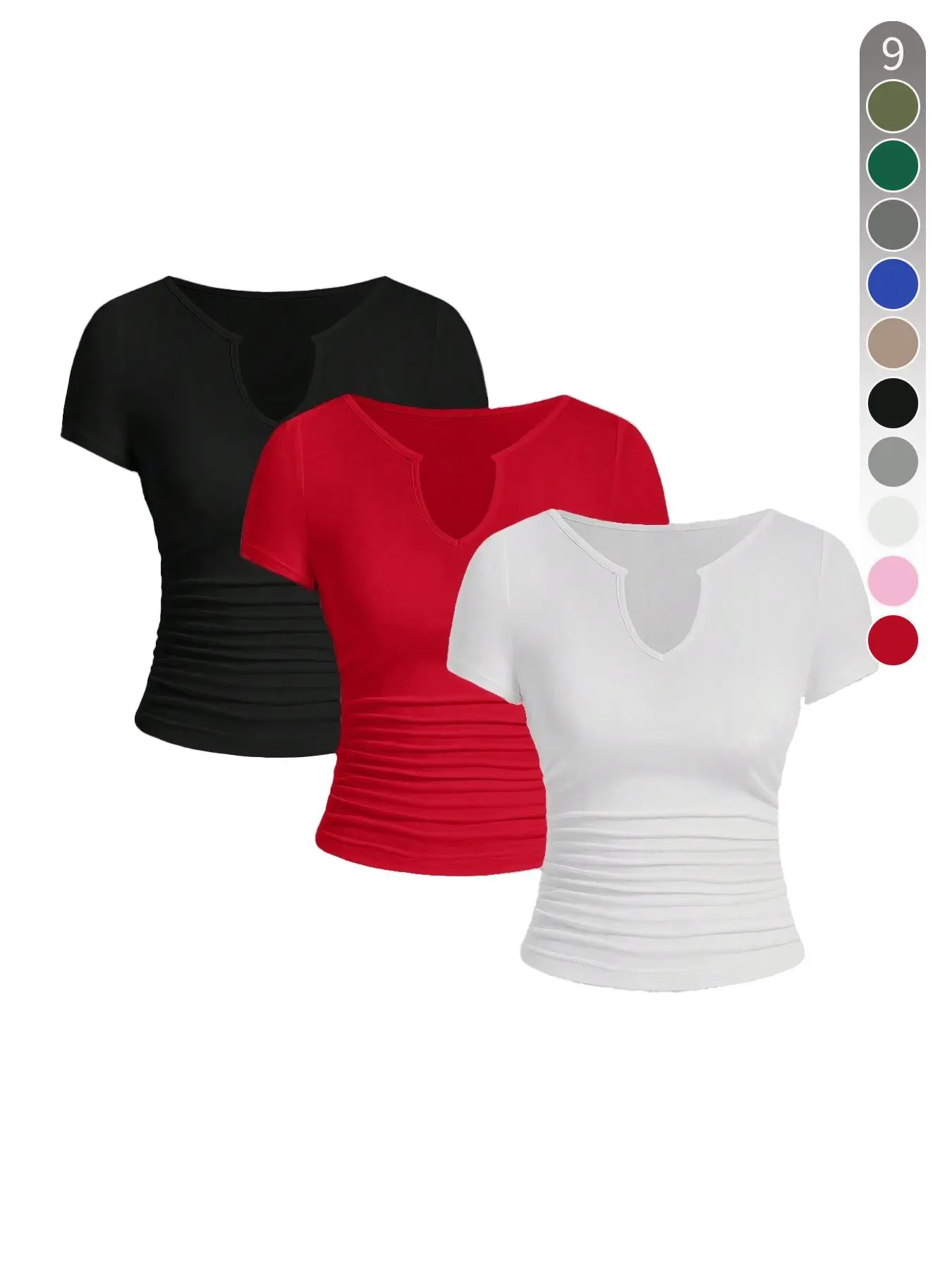 Women's Solid Notched Neck Curved Hem Tee, Basic Minimalist Casual Comfy Lightweight Fitted Short Sleeve T-shirt for Daily Wear, Ladies Clothes for Summer, Top, Womenswear