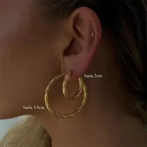2026 New Waterproof 18K Gold Plated Stainless Steel Jewelry Big Twist Circle Geometric Hoop Earrings for Women