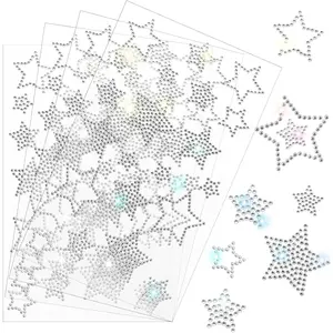 4 Sheets Self Adhesive Star Stickers Glitter Silver Star Stickers Rhinestone Stickers for Christmas Decal Decor Holiday Window Car Accessories Scrapbook (Silver)