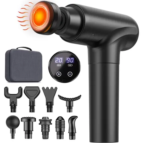 Cotsoco Heat Therapy Massage Gun, Deep Tissue Back Massager with LED Display, 20-Speed Portable Electric Massage Device, Gift for Adults