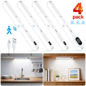 WILLED Motion Sensor Under Cabinet Lights, USB-C Rechargeable LED Light, Dimmable Magnetic Stick-On Lighting with Touch Control and Battery Display for Kitchen Cabinets, Closets, Wardrobes, Pantries and Bookshelves