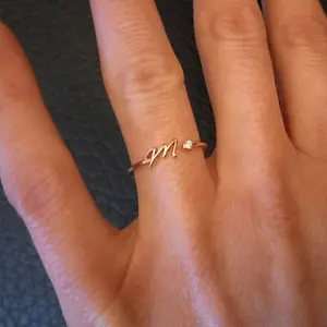 A-Z Initial Rings for Women Open Adjustable Stainless Steel Wedding Ring Gold Color Couple Jewelry Accessories Gift