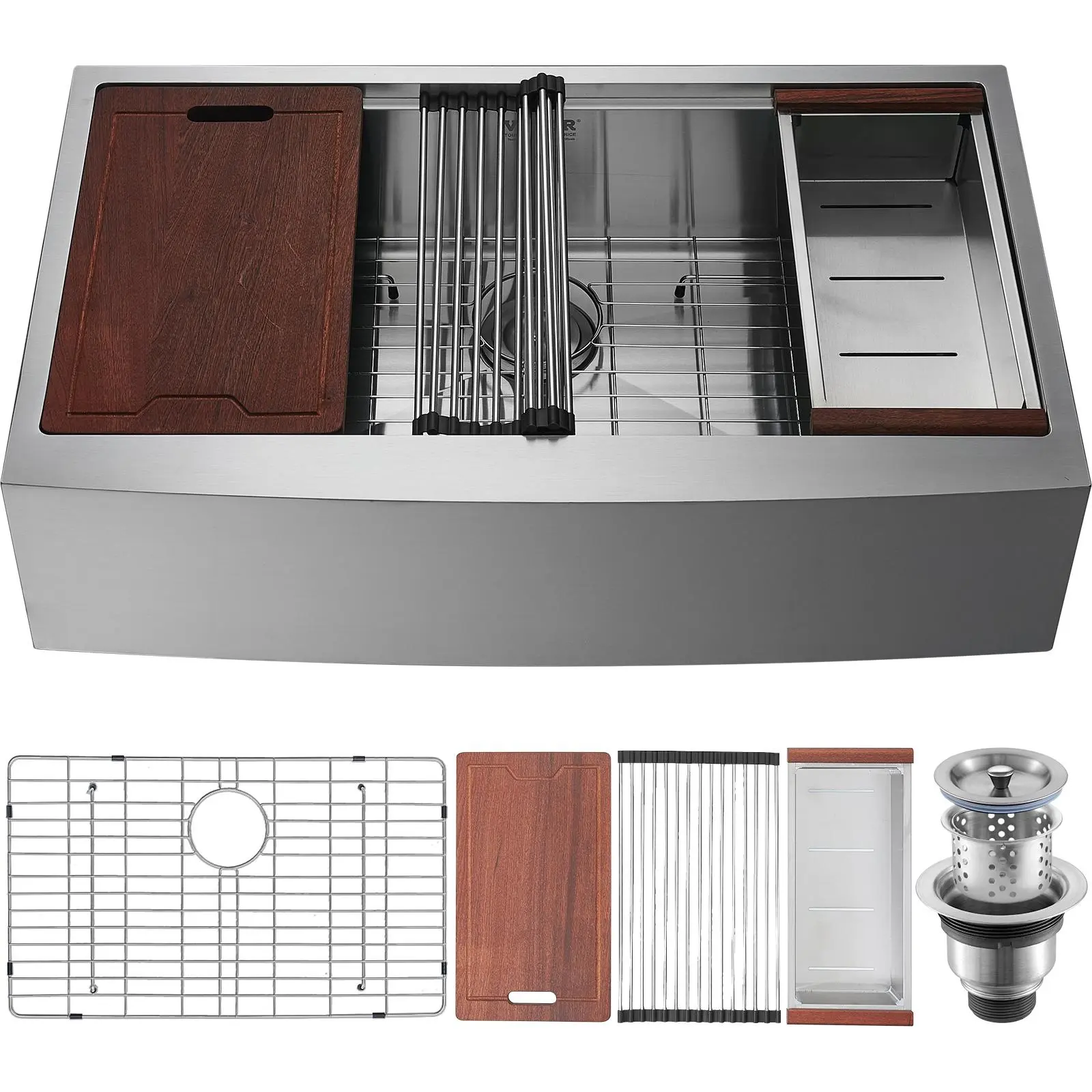 【Backtoschool】VEVOR Farmhouse Kitchen Sink, 304 Stainless Steel Drop-In Sinks, Top Mount Single Bowl Basin with Ledge & Accessories, Household Dishwasher Sinks for Workstation, Prep Kitchen, and Bar Sink, 30 inch