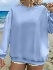 Women's Round Neck Plain Sweatshirt, Loose Fit Casual Basic Design, Comfortable Daily Walkwear, Fall & Winter Fashion