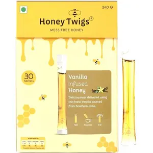 Honey Twigs Vanilla Infused Honey Sticks - 30 Count Single Serve Natural Honey Straws - 8.47 oz per pack (8g per stick) | 100% Pure, Pocket-friendly Travel Pack