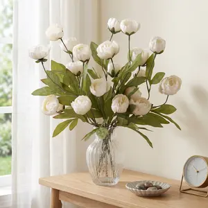 Chessie 3 Pcs Ivory Faux Silk Peony Artificial Flowers, 27" Long Stem Peonies Bulk, White Fake Flower Branches for Vases DIY Wedding Bouquet Centerpieces Floral Arrangements Fillers Home Decor