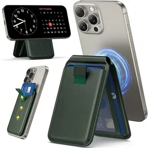 Upgraded Mag-Safe Wallet with Drawstring Lightweight Vegan Leather  Card Holder Adjustable Phone Wallet Stand  for  12-17 Series Not for  13/12 Mini (Green)