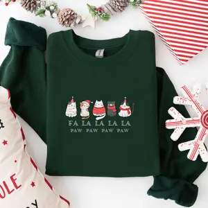 Gildan 18000 Christmas Cats Unisex Crewneck Holiday Sweatshirt Long Sleeve Loose Fit Medium Heavy Fabric Casual