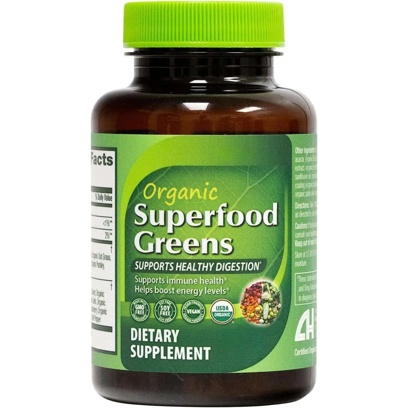 Organic Superfood Greens | 60 Tablets | Greens Blend 720mg | Fruits & Veggies Blend 580mg | Alfalfa, Broccoli, Spinach, Spirulina, Apple, Beet Root, Strawberry & Much More!