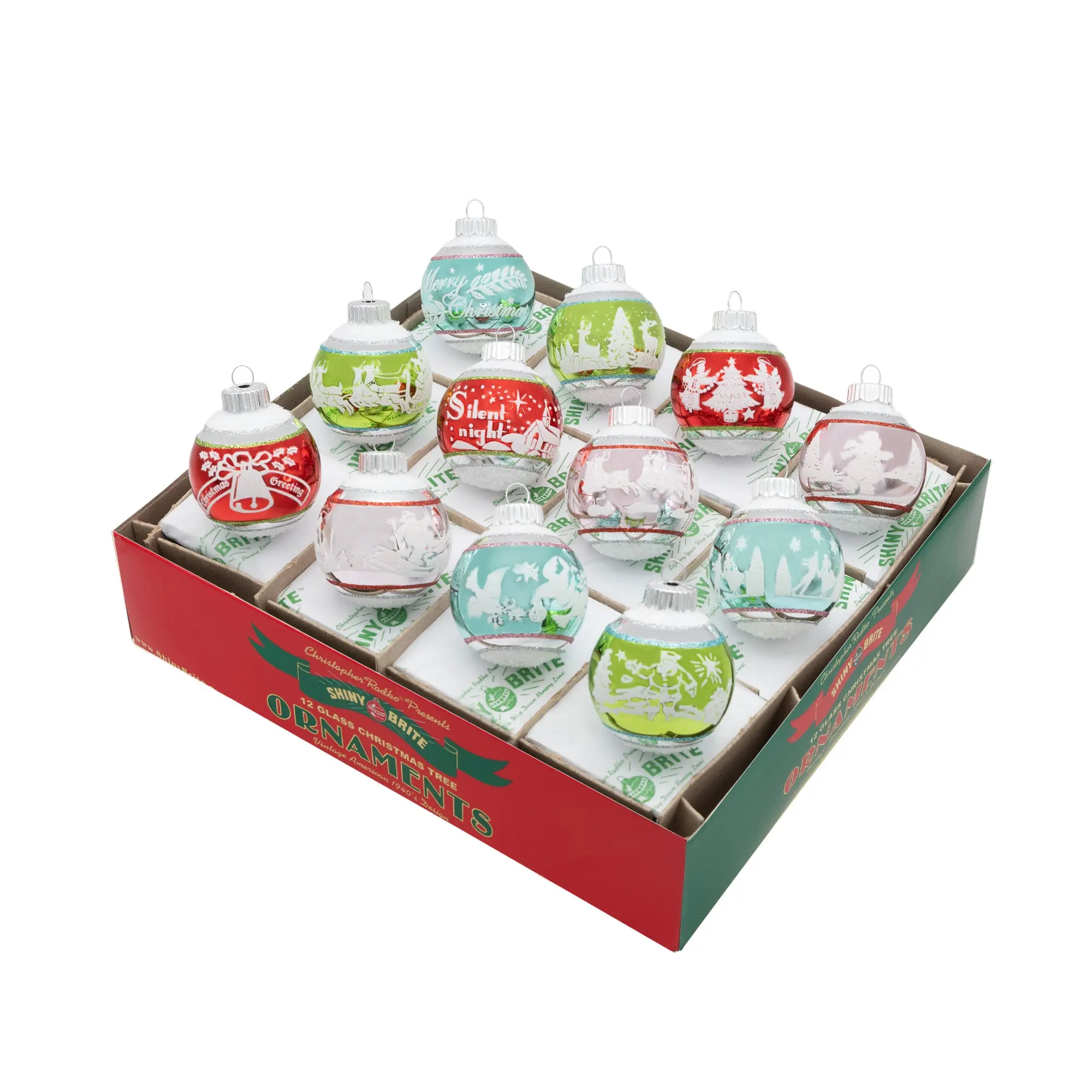 FESTIVE FETE 12-Count 1.75" Signature Flocked Rounds Christmas Ornaments Set, Festive Home Decor for Christmas Tree, Round Balls