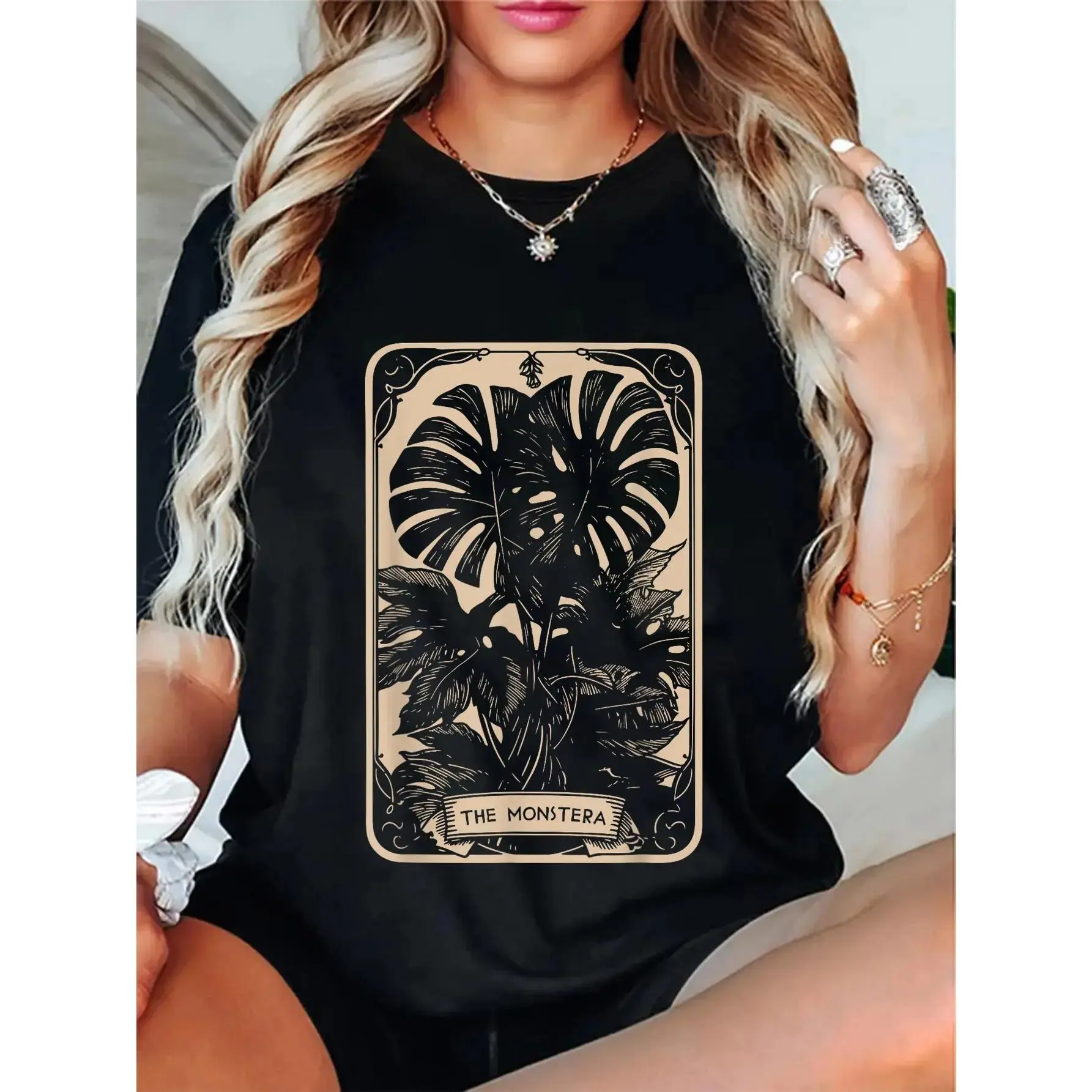 Unisex The Monstera Deliciosa Tarot Card Green Witch Plant Lover T-Shirt Casual Top