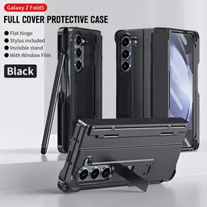 Included Pen Folding Stand Case for Samsung Galaxy Z Fold 7 6 5 4 3 5G Side Hinge Pen Slot Holder Protection Tempered Film Cover
