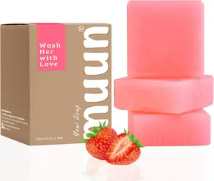Muun Strawberry Yoni Soap Bar - Pack 3 pH Balancing Cleanser - Probiotics & Natural Ingredients - Gentle Cleansing Formula Eliminates Odor Vaginal Health - Feminine Wash - Moisturizing Intimate