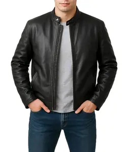 Midnight Rider Men's Classic Slim Fit Moto Style Black Biker Real Leather Jacket