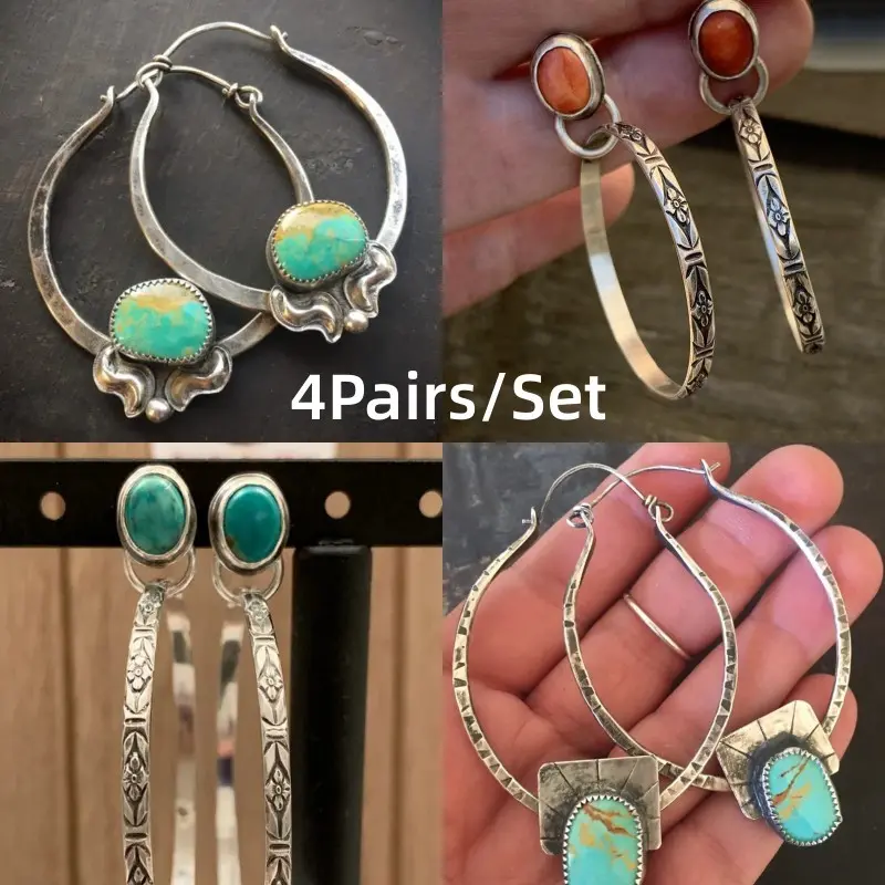 Fashionable women's jewelry set - elegant and dignified retro round synthetic green stone earrings. Palm-style jewelry. Hollow round exaggerated pendant earrings. Suitable for women. Beautiful gold man-made emerald hoop earrings.