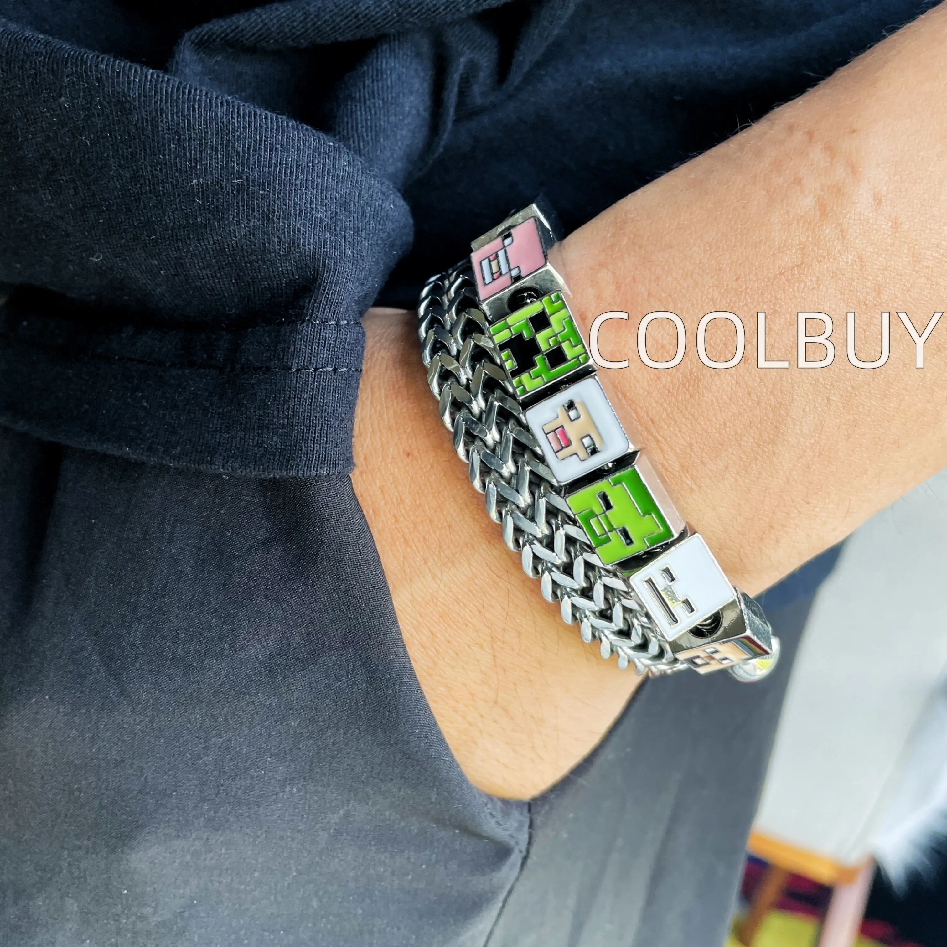 COOLBUY Pixel Beaded Bracelet - Size 17cm/6.7in & 19cm/7.5in - Cute Pixel Character Beads for Boys, Girls, Birthdays & Game Lovers