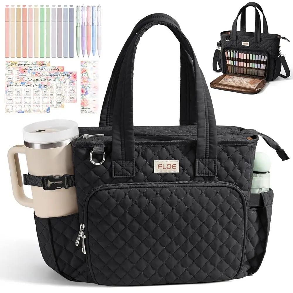 floe Bible Bag for Women Bible Cover Case, Quilted Puffer Bible Tote Bag Church Bag w/Shoulder Strap, Bible Study Supplies Journaling Kit Accessories Mothers Day Easter Christian Gifts for Women Mom,dorm essentials,home decor