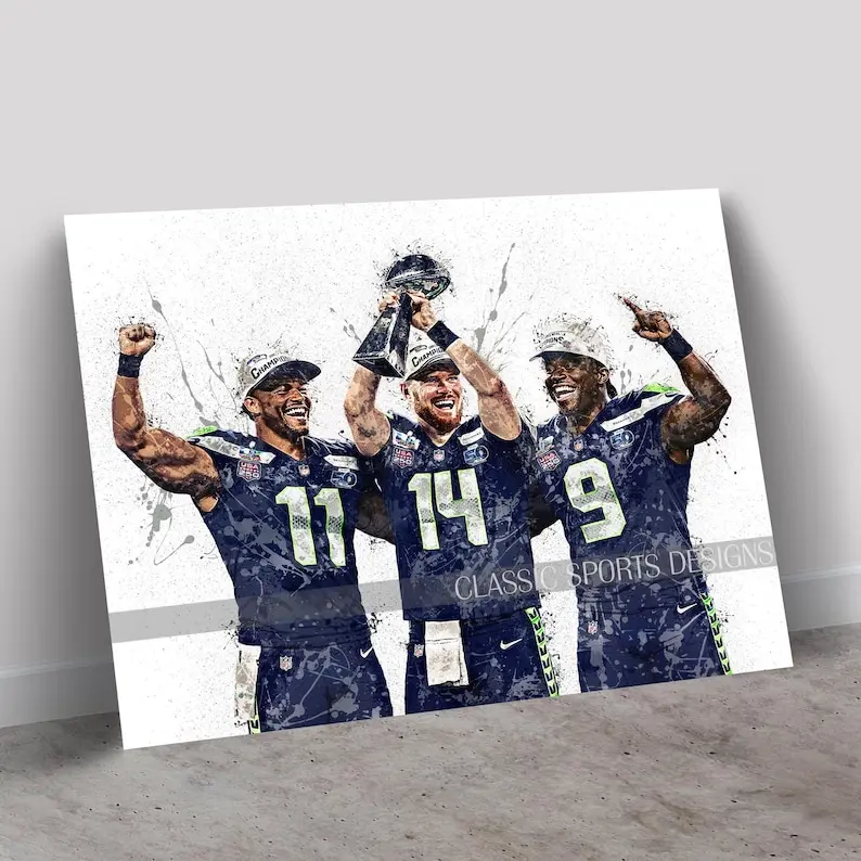 Sam Darnold Poster, Jaxon Smith-Njigba, Kenneth Walker III, Seattle Seahawks Champions, Poster Print Unframed, Wall Art Print, Man Cave Gift