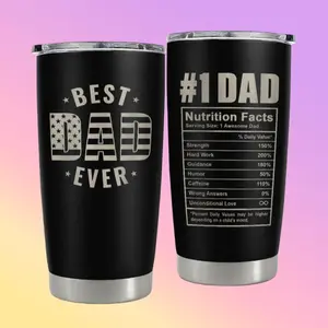 Best Dad Ever Nutrition Facts 20oz Tumbler, Stainless Steel Vacuum Insulated Portable Travel Mug Coffee Thermal Cup, Men Gift on Father's Day