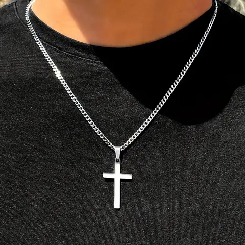 Punk Style Cross Pendant Necklace for Men, Stainless Steel Jewelry, Cross Charm Necklace, Exquisite Chain Jewelry for Party, Daily Clothing Decor, Trendy All-match & Exquisite Jewelry for Birthday Gift, Cross Necklaces