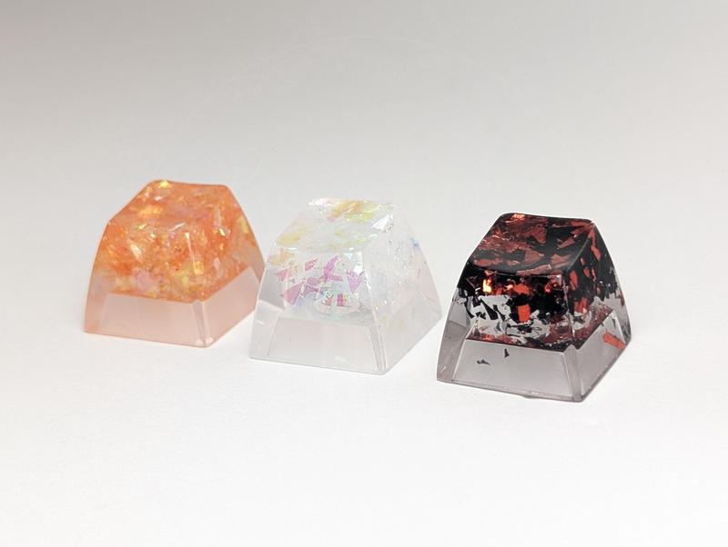 Holographic Film Glitter Artisan Keycap, Glitter Resin Keycap, Sparkly Cute Keycap, OEM SA Escape Keycap, Red Orange White