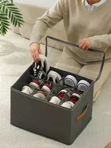 Foldable Fabric Shoe Storage Bins Fits Up To 12&16 Pairs,Large capacity,Adjustable Dividers Multi Compartment Design Shoe Organizer For Closet With Clear Cover Waterproof Dustproof Foldable Box For Home Dormitory Wardrobe Cube Shoe,Multiple Ways To Use