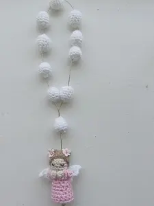 Crochet Angel Girl Rosary - Lightweight Hanging Decoration with Pink Dress and White Beads