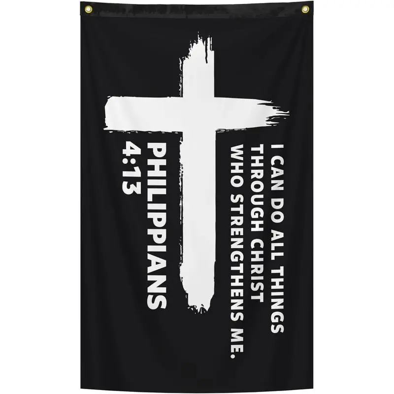 Philippians 4:13 Inspirational Christian Flag 3x5 Ft "I Can Do All Things Through Christ" Bible Verse Flag Room Courtyard Church and Activities﻿(B) Wall Banners Decor Tapestry
