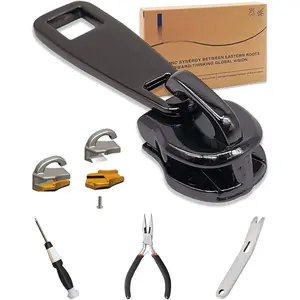 Durable Zipper Pull Replacement, Zipper Repair Kit with Fixing Tools, Professional Zippers Repair Solution for Jackets, Luggage, Bags, Tents and Outdoor Gear(#10, Black)