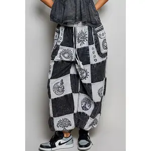 POL Drawstring High-Rise Patchwork Jogger Pants – Boho Relaxed Statement Pants